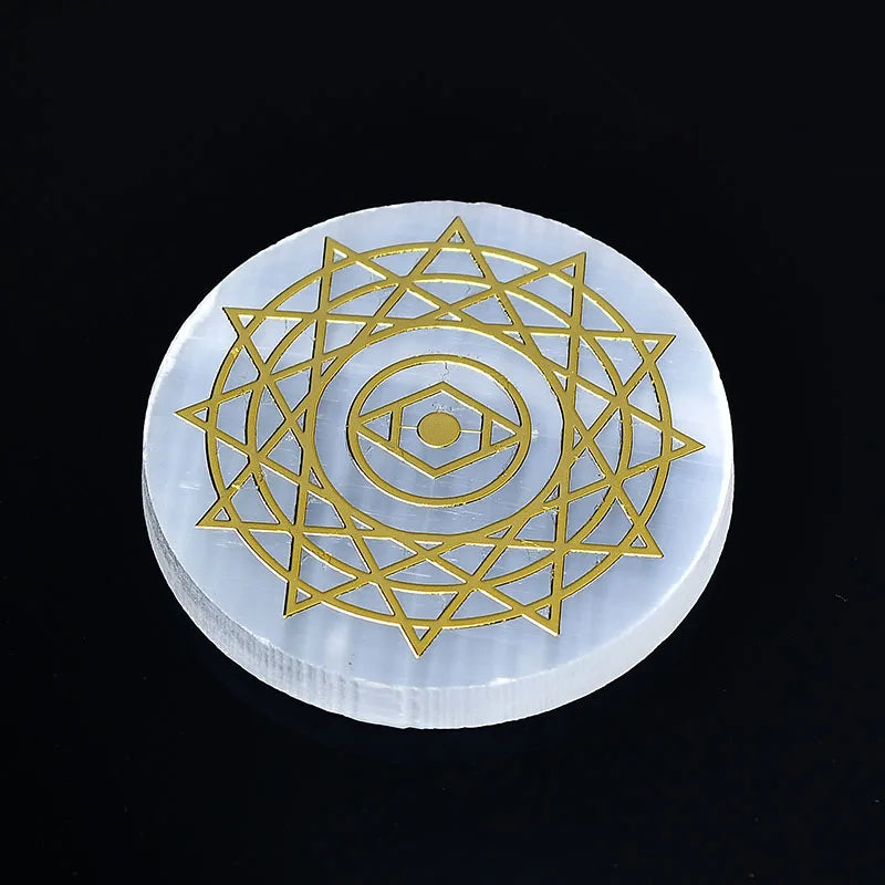 Plaque circulaire en sélénite naturelle, cristal de guérison, charge de Chakras minérales, dalle de gypse, spécimen de minéraux, décoration de maison, cadeau, 1 pièce