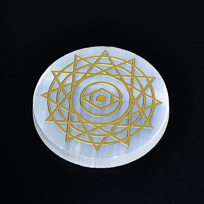 Plaque circulaire en sélénite naturelle, cristal de guérison, charge de Chakras minérales, dalle de gypse, spécimen de minéraux, décoration de maison, cadeau, 1 pièce