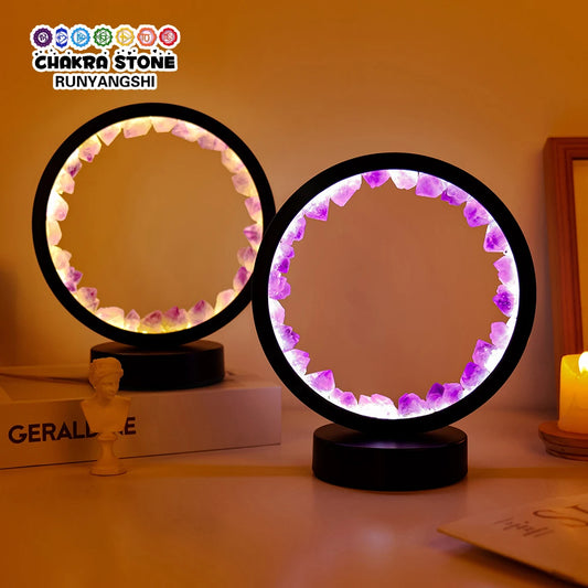 Lampe LED ronde en cristal avec ventilateur électrique, décoration de chambre, pierre précieuse naturelle, pierre de guérison, maison, alanding yst