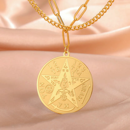 LIKGREAT-Collier pendentif pentagramme, bijoux en acier inoxydable, nom de Dieu, protection du pentacle, amulette porte-bonheur, cadeau