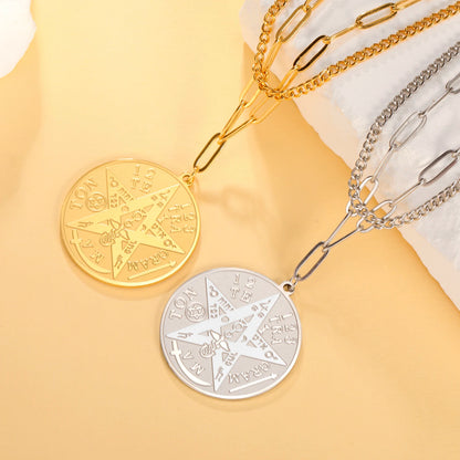 LIKGREAT-Collier pendentif pentagramme, bijoux en acier inoxydable, nom de Dieu, protection du pentacle, amulette porte-bonheur, cadeau