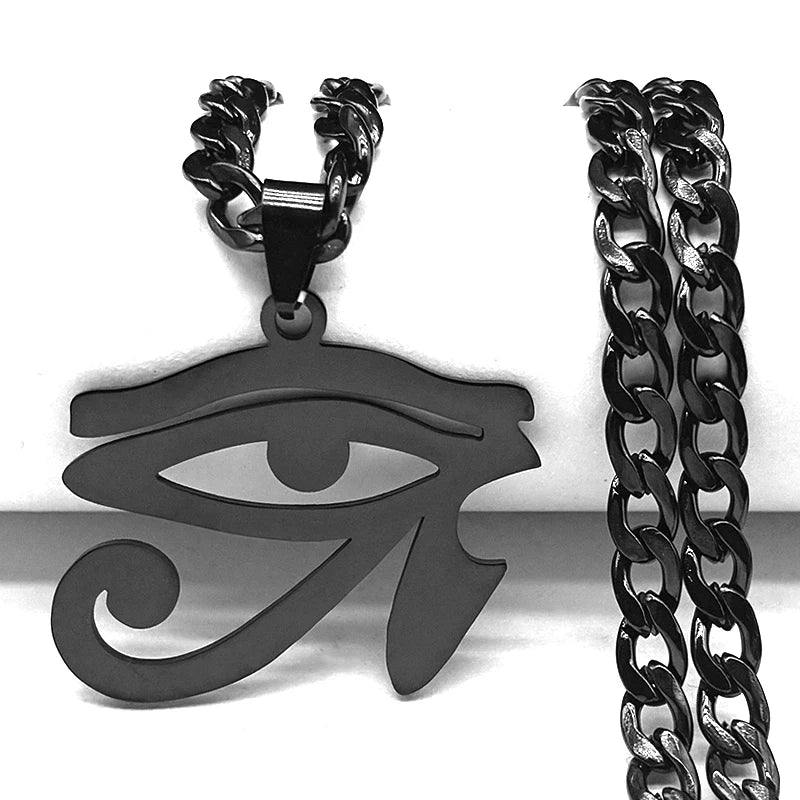 Oeil de Ra Horus yeux égyptiens pendentif colliers pour hommes en acier inoxydable amulette symbole Hip Hop pistolet noir chaîne collier bijoux