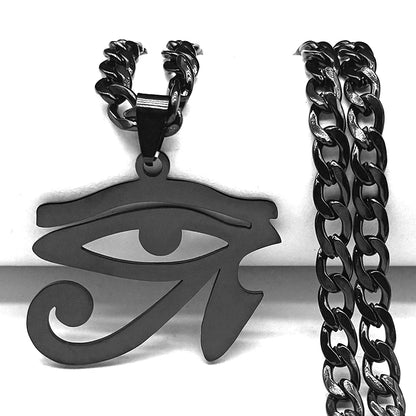 Oeil de Ra Horus yeux égyptiens pendentif colliers pour hommes en acier inoxydable amulette symbole Hip Hop pistolet noir chaîne collier bijoux
