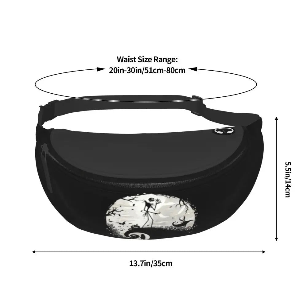 Sac Banane Personnalisé L'Étrange Noël de Monsieur Jack, Sacoche à Bandoulière pour Voyage, Randonnée, Téléphone, Poudres d'Argent