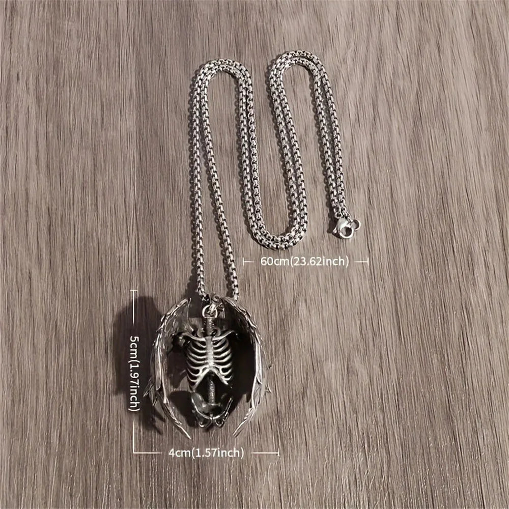 Collier crâne Punk aile pendentif chaîne de cou gothique Halloween bijoux cadeau hommes et femmes en acier allié sans pierres précieuses