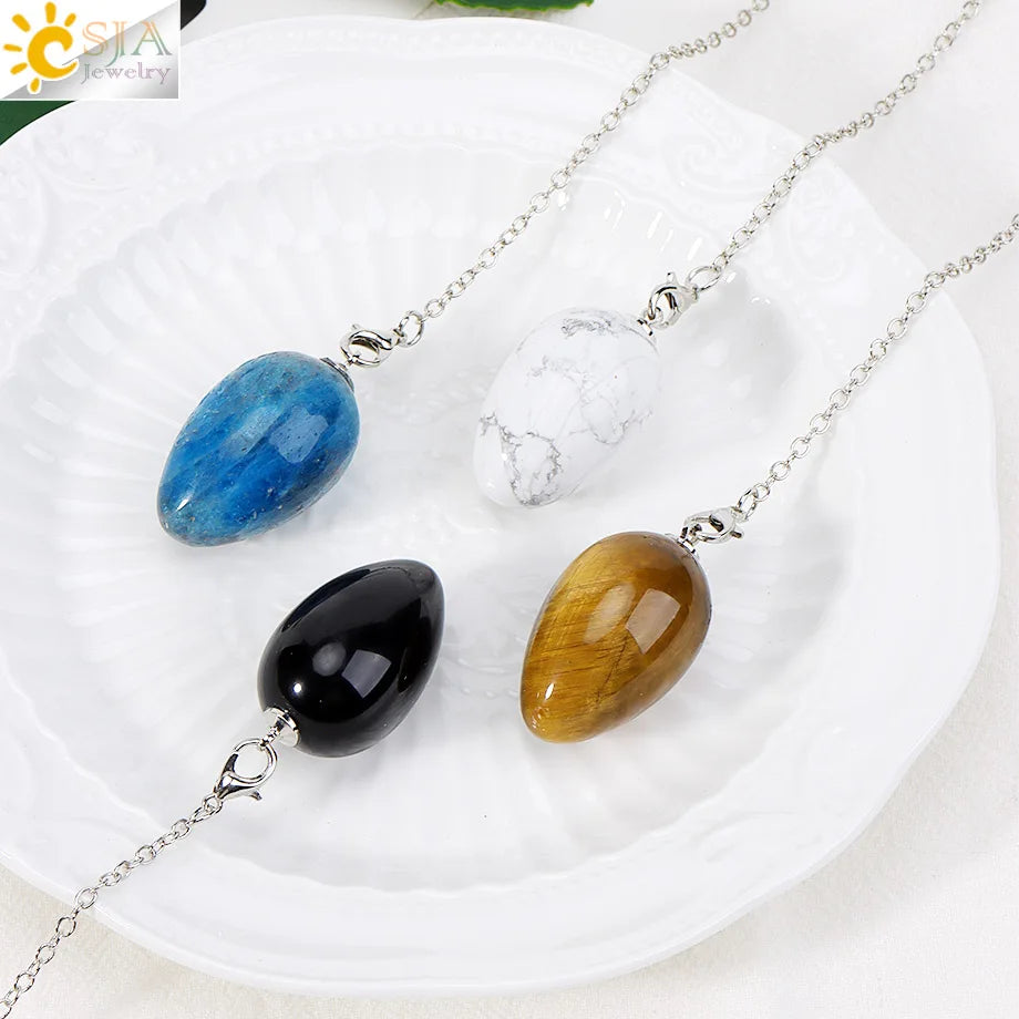 CSJA péndules en cristal pour radiesthésie Divination pierre naturelle pendentif en forme d'oeuf ésoteries radesthésie pendule Pendulo S973