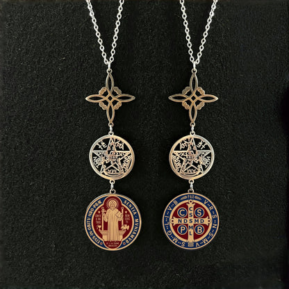 Jeshayuan médaille de Saint benoît avec collier tétragrammaton pendentif pentagramme collier Original noeud de sorcières