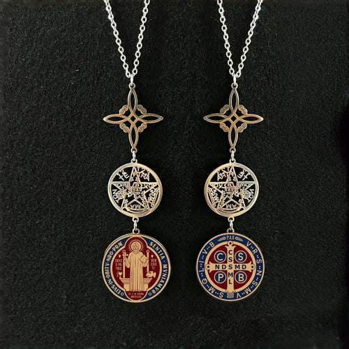 Jeshayuan médaille de Saint benoît avec collier tétragrammaton pendentif pentagramme collier Original noeud de sorcières