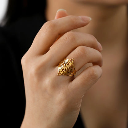 LIKGREAT bague noeud de sorcière pour femmes hommes creux en acier inoxydable bagues celtique Vintage amulette Protection Couple bijoux cadeaux