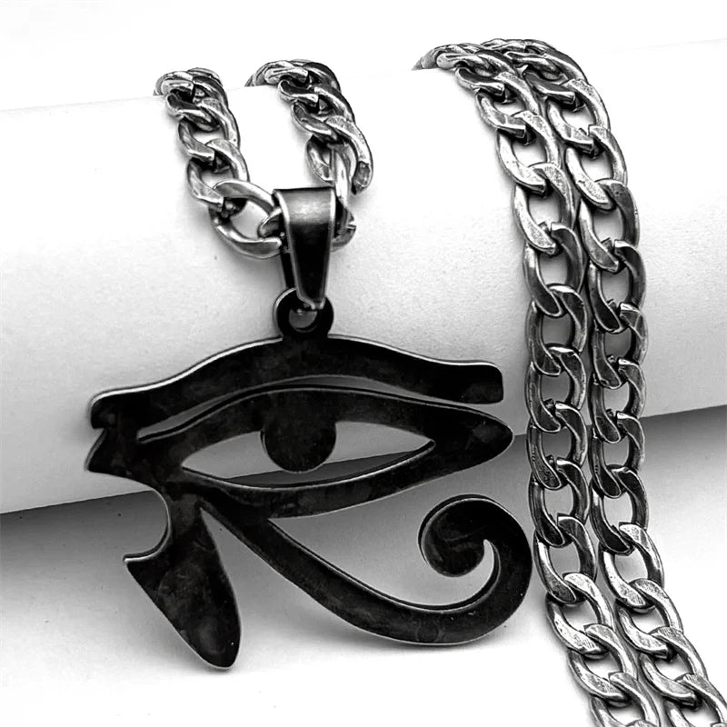 Oeil de Ra Horus yeux égyptiens pendentif colliers pour hommes en acier inoxydable amulette symbole Hip Hop pistolet noir chaîne collier bijoux