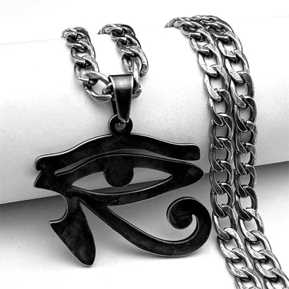 Oeil de Ra Horus yeux égyptiens pendentif colliers pour hommes en acier inoxydable amulette symbole Hip Hop pistolet noir chaîne collier bijoux