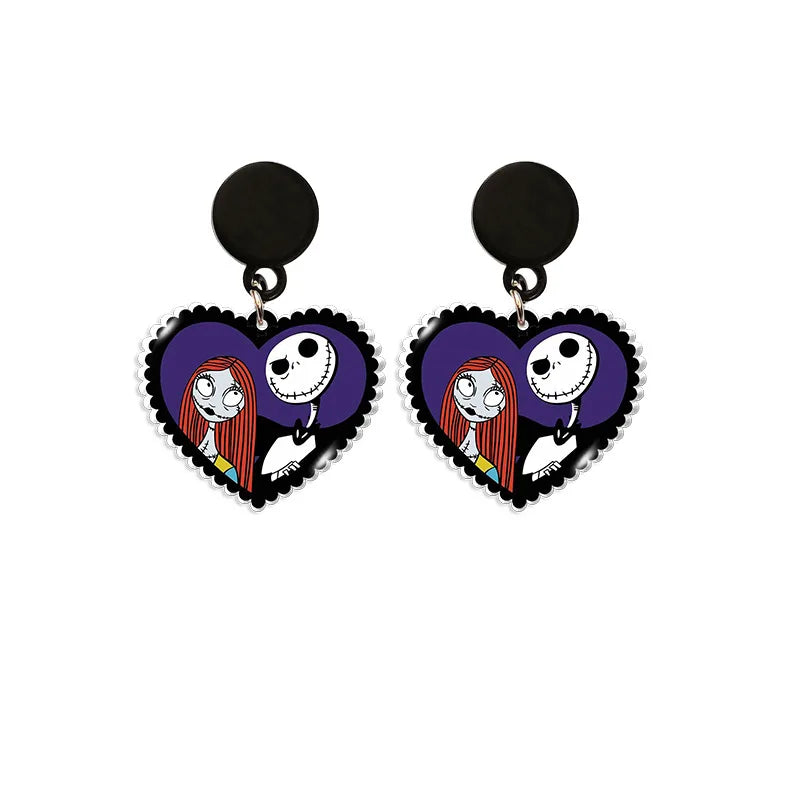 Boucles d'oreilles du film Disney The Nightmare Before Christmas, série Jack Skellington, crâne imprimé personnalisé, bijoux, accessoires, cadeau