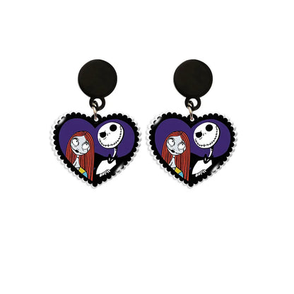 Boucles d'oreilles du film Disney The Nightmare Before Christmas, série Jack Skellington, crâne imprimé personnalisé, bijoux, accessoires, cadeau