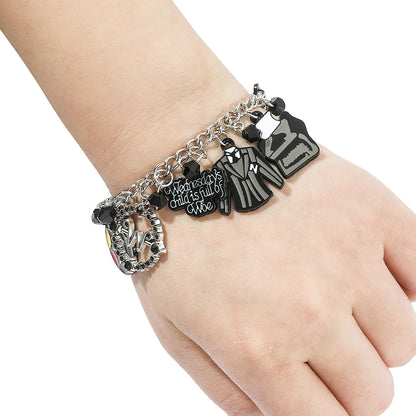 Bracelet de film d'horreur Addams pour femmes et hommes, bracelet de bricolage, uniforme scolaire gothique, breloques d'emblème, accessoires de bijoux, cadeau de mercredi
