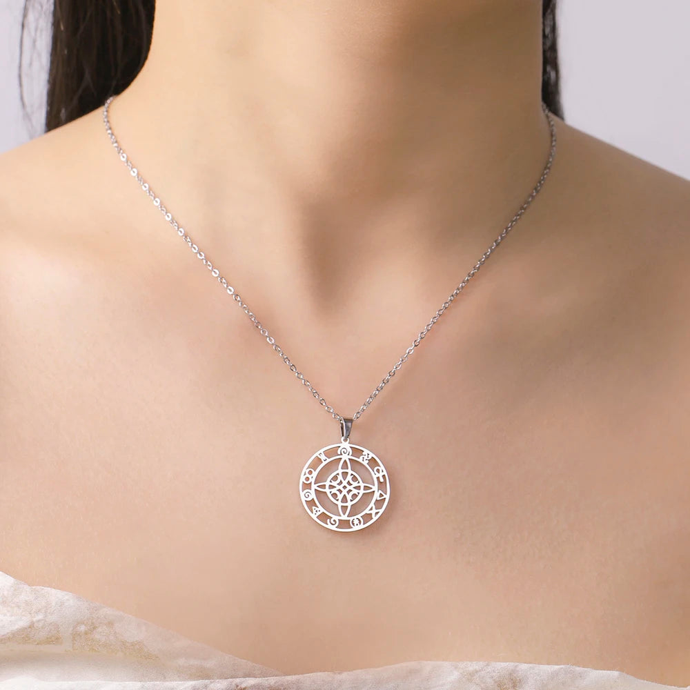 Dawapara-Collier à Nministériels d de Sorcière en Acier Inoxydable pour Femme, Amulette de Protection, Bijoux Wiccan