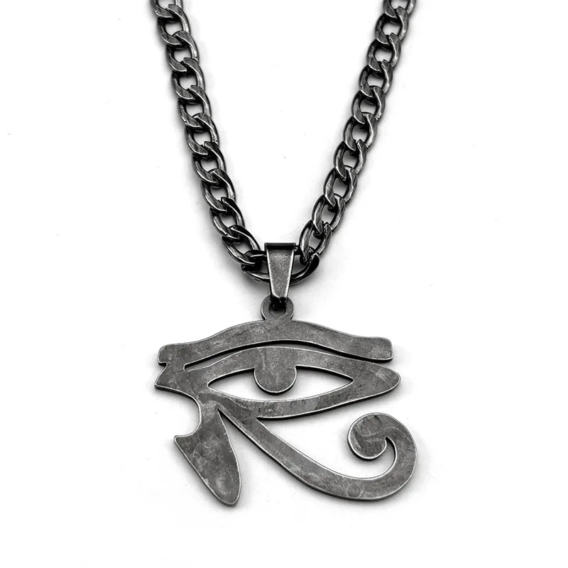 Oeil de Ra Horus yeux égyptiens pendentif colliers pour hommes en acier inoxydable amulette symbole Hip Hop pistolet noir chaîne collier bijoux