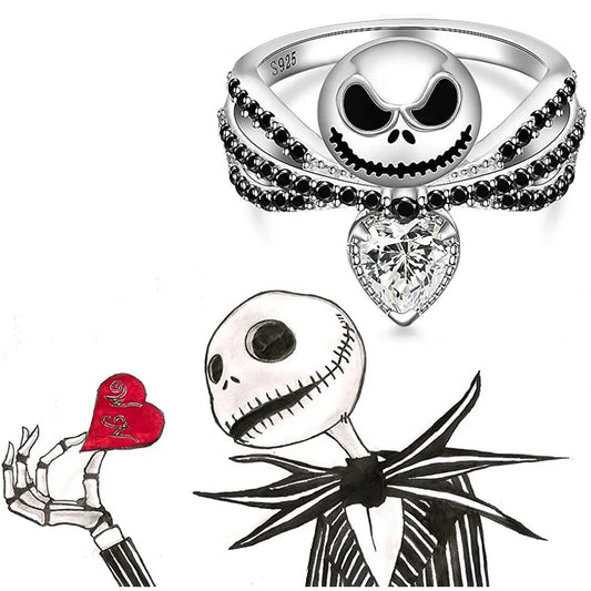 Bague tête de mort du film Disney, le cauchemar avant noël, Jack, cristal émail noir, breloques, bijoux d'halloween, cadeaux pour femmes