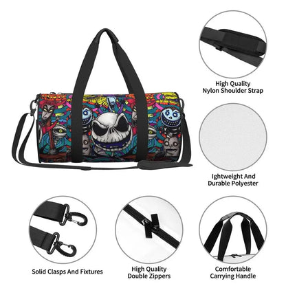 Sac fourre-tout de plage personnalisé Jack Skellington pour femmes, squelette vivant, grand compartiment, sacs de voyage pour salle de sport et plage