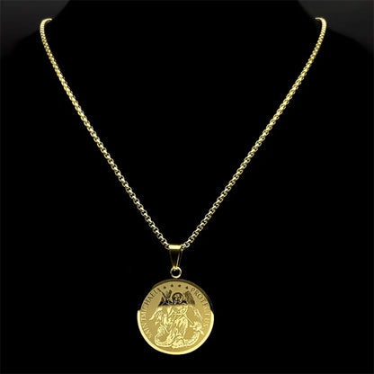 Colliers avec pendentifs Saint Michael pour femmes et hommes, en acier inoxydable, couleur or argent, amulette religieuse, chaîne, bijoux