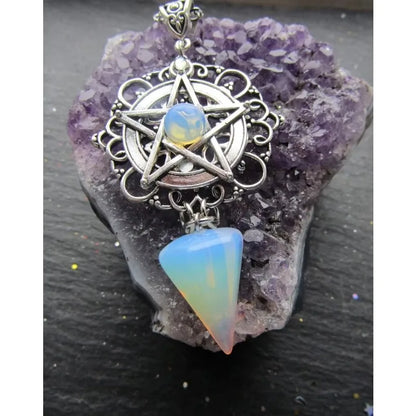 Collier de sorcière blanc, violet ou vert, collier païen, collier de sorcière, collier Wicca, bijoux Pentacle, païen, Wicca, pentagramme