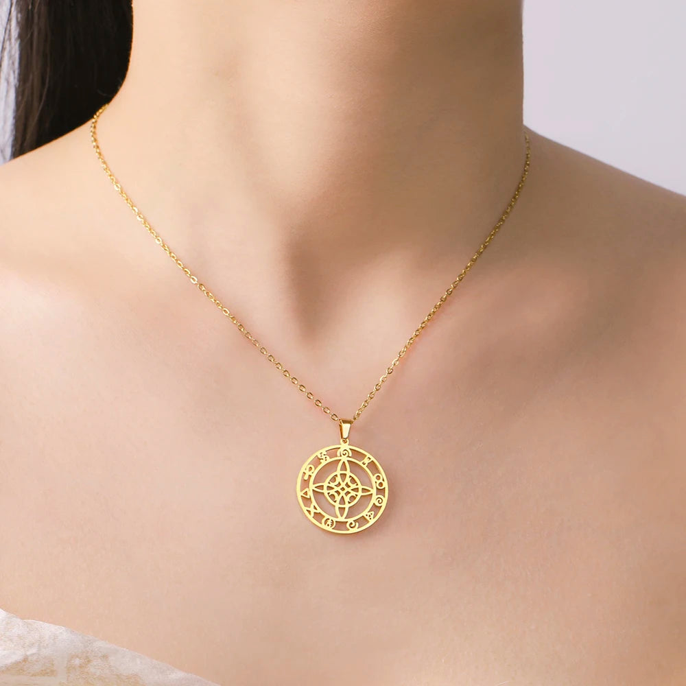Dawapara-Collier à Nministériels d de Sorcière en Acier Inoxydable pour Femme, Amulette de Protection, Bijoux Wiccan