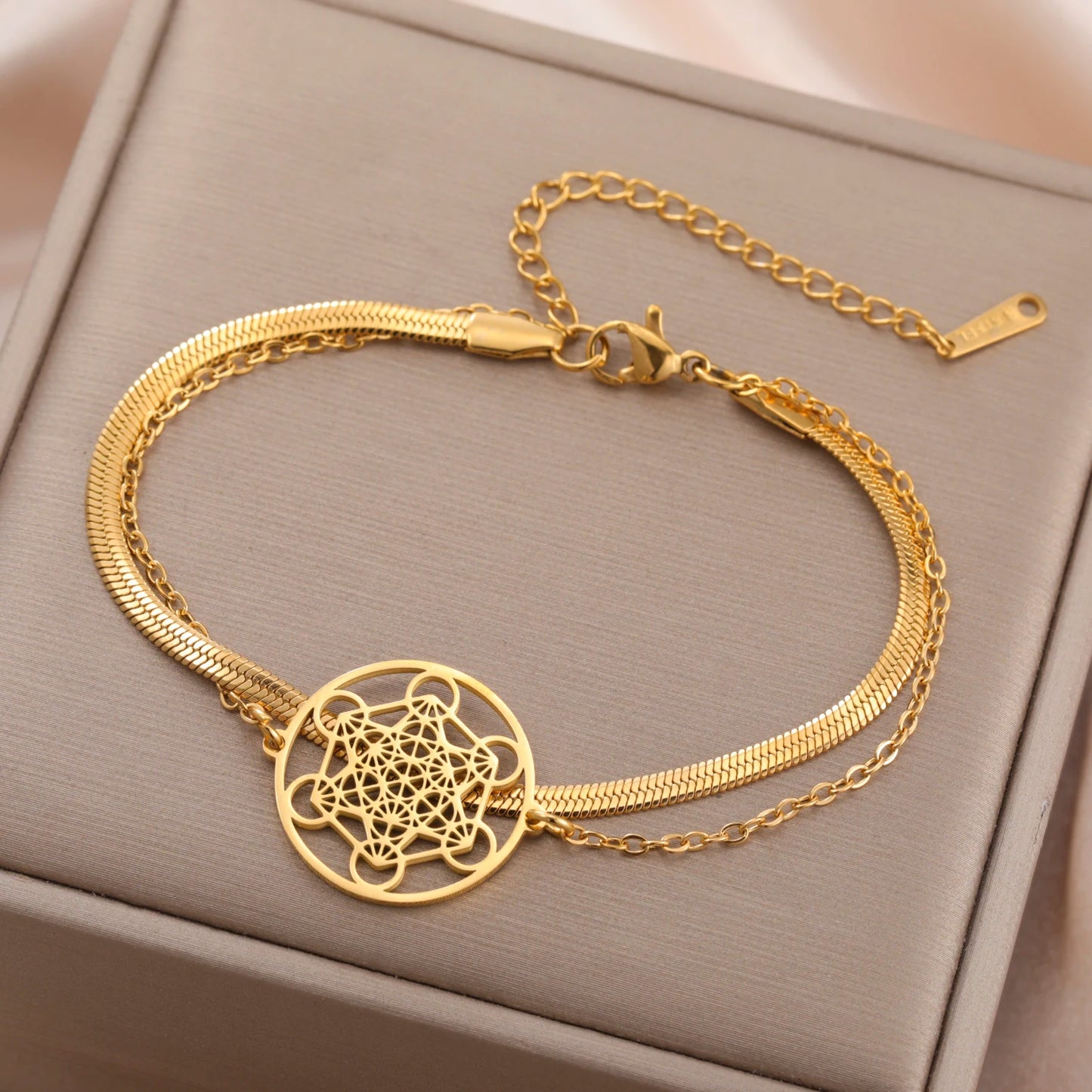 Skyrim archange joint Metatron pendentif Bracelet en acier inoxydable mâle femme bouddhiste hindou Talisman géométrie sacrée bijoux cadeau
