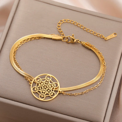 Skyrim archange joint Metatron pendentif Bracelet en acier inoxydable mâle femme bouddhiste hindou Talisman géométrie sacrée bijoux cadeau