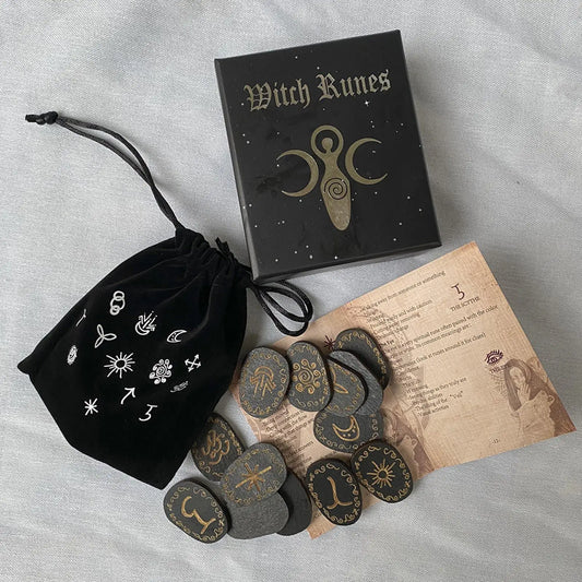 Ensemble de pierres à rune, ensemble de rune de sorcières avec sac de rangement, méditation, Divination, Runes décoratives gravées, livre de guidage païen
