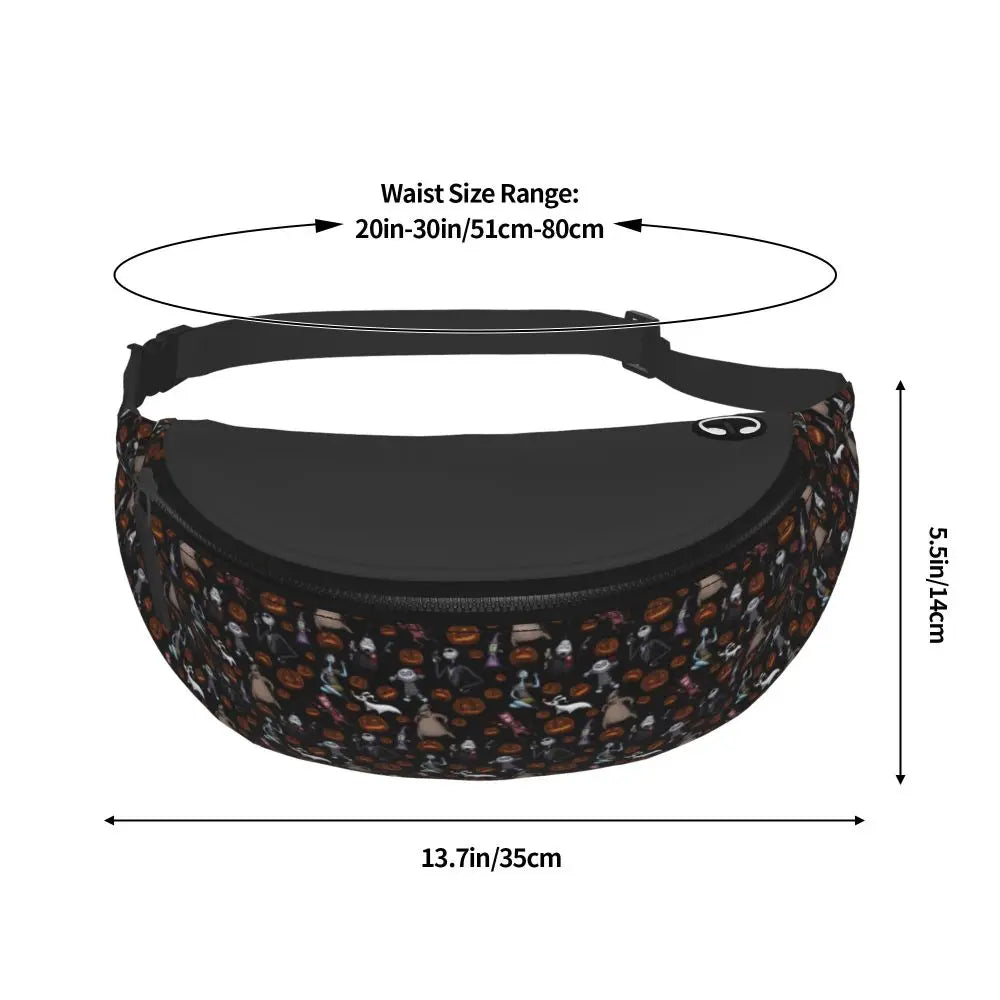Sac Banane Personnalisé L'Étrange Noël de Monsieur Jack, Sacoche à Bandoulière pour Voyage, Randonnée, Téléphone, Poudres d'Argent