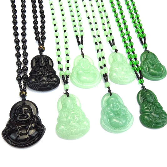 Colliers avec pendentif bouddha noir et vert pour femmes, amulette de Style chinois Maitreya, bijoux, nouveau Style, livraison directe