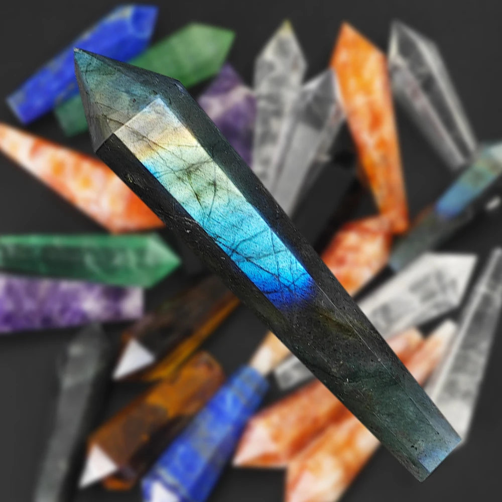 Pierre Labradorite 5-7cm, colonne hexagonale, baguette à pointe de tour, cristaux naturels, pierres de guérison, artisanat, pendule Pirit, décor Fengshui