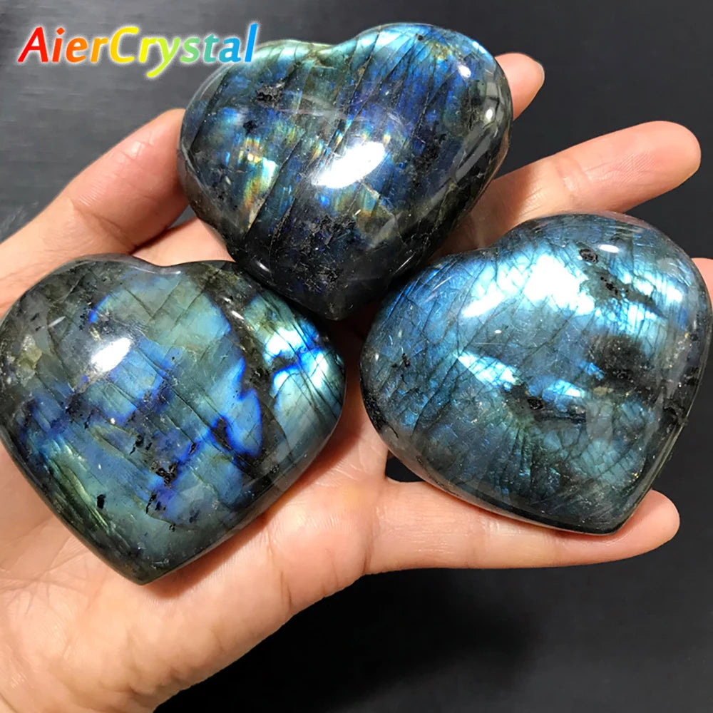 Pierre de cristal naturel en forme de cœur d'amour, Labradorite Reiki, guérison, Quartz Rose, décoration en cristal d'amour, artisanat 4-6cm