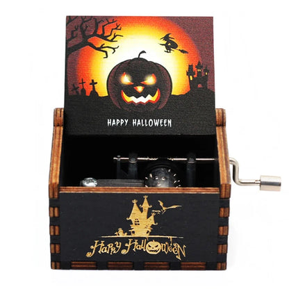 Boîte à musique en bois sculpté antique, manivelle, joyeux Halloween, vous êtes ma Dominique, décor d'Halloween, Noël, cadeau d'anniversaire