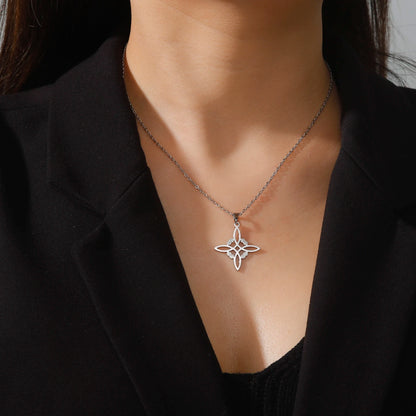 Skyrim Metatron Cube Collier pendentif noeud de sorcière Double amulette Protection Colliers en acier inoxydable Bijoux de sorcellerie vintage