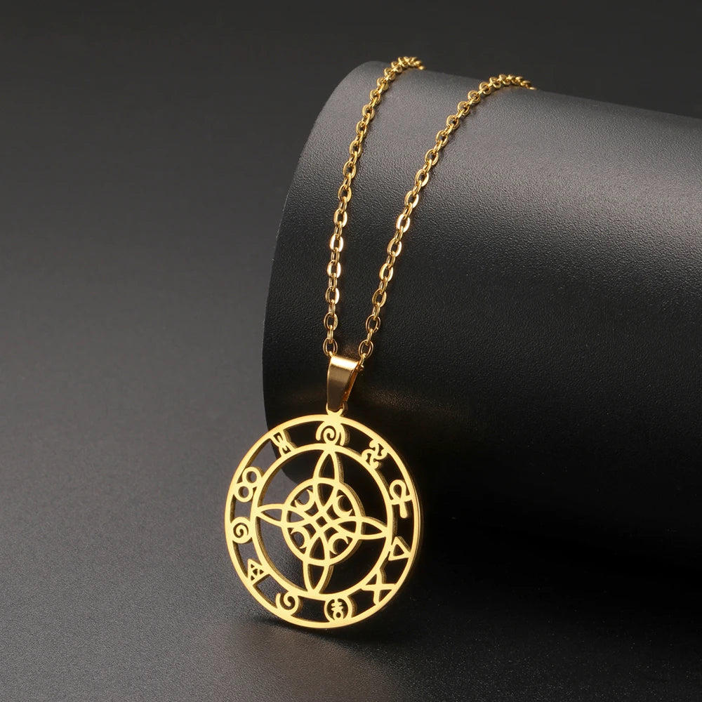 Dawapara-Collier à Nministériels d de Sorcière en Acier Inoxydable pour Femme, Amulette de Protection, Bijoux Wiccan