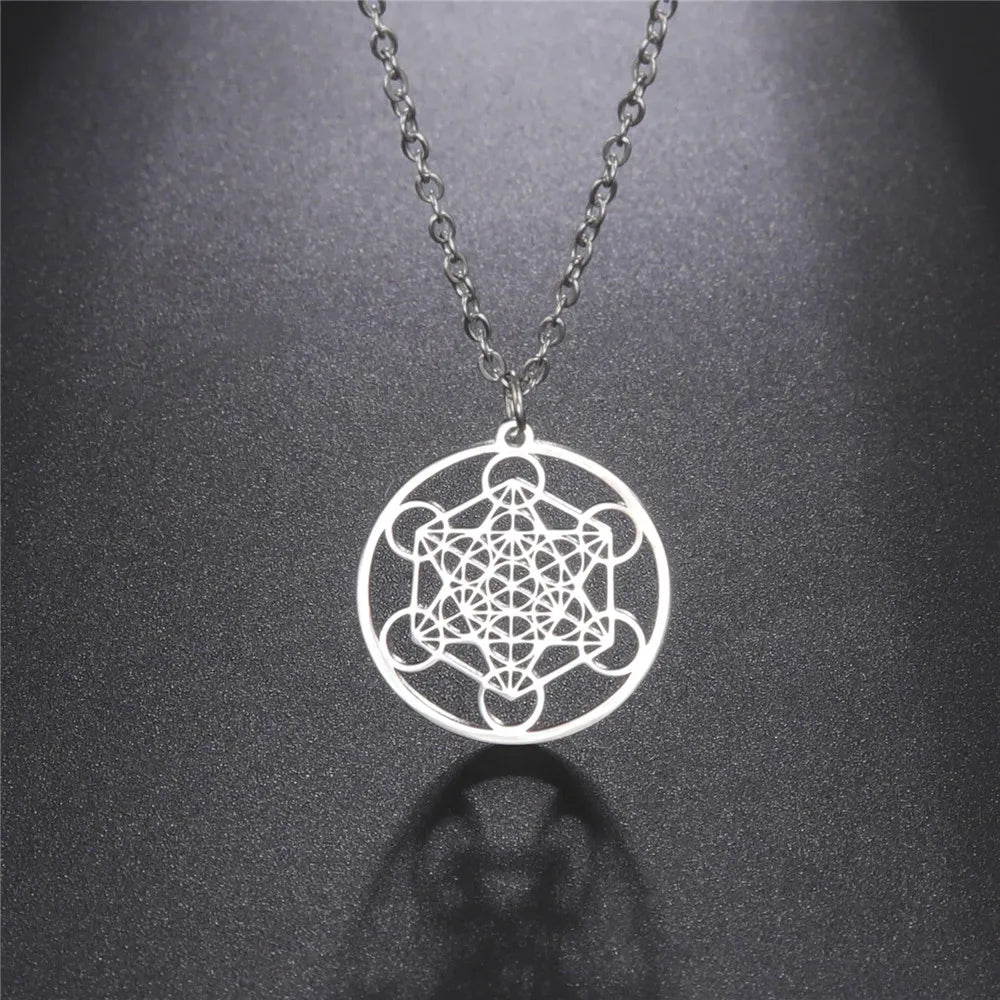 Skyrim – collier Cube d'ange sceau archange Metatron, en acier inoxydable, pour femmes et hommes, amulette de géométrie sacrée, bijoux spirituels religieux
