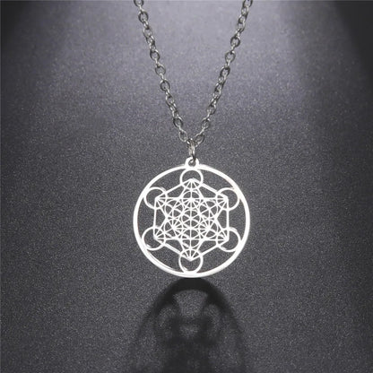 Skyrim – collier Cube d'ange sceau archange Metatron, en acier inoxydable, pour femmes et hommes, amulette de géométrie sacrée, bijoux spirituels religieux