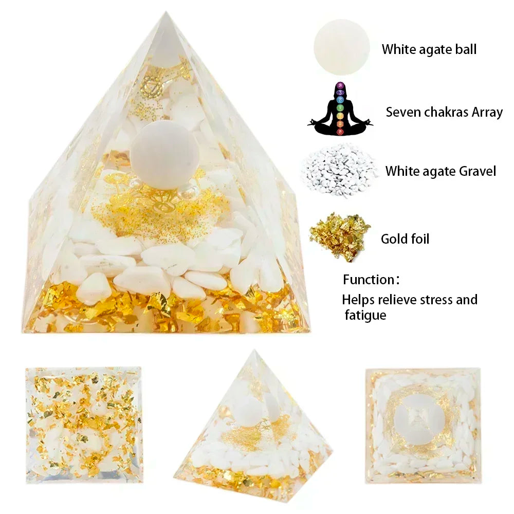Pyramide de générateur d'énergie en cristal naturel, péridot, améthyste, Reiki, Chakra de guérison, pyramide en résine, décor égyptien, décoration de salle, 1 pièce