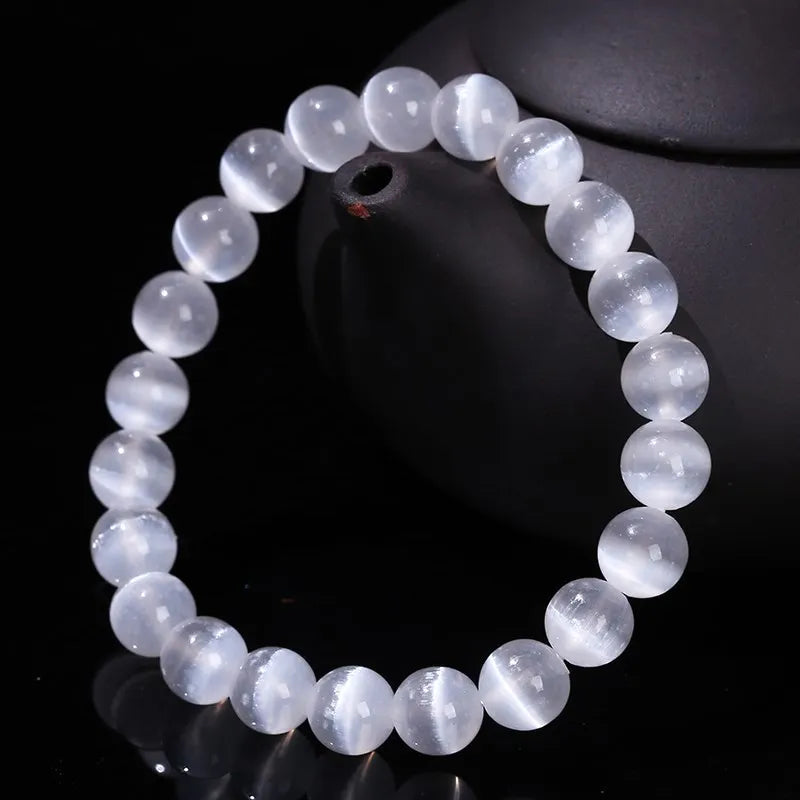 JD – Bracelet de perles en pierre de sélénite blanche naturelle pour hommes et femmes, 100% véritable pierre ronde en gypse, extensible, 6, 8, 10mm, cadeau de Yoga minéral