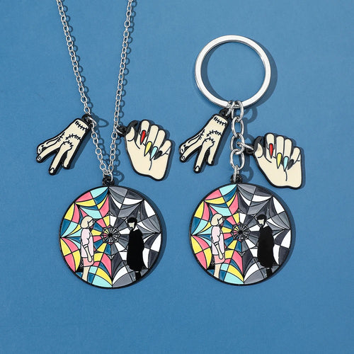 Mercredi Addams Enid Sinclair arc-en-ciel fenêtre collier Nevermore émail pendentif collier porte-clés pour les Fans cadeaux de fête
