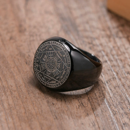 Vnox – bagues sept sceaux d'anges pour hommes, bande de doigt ronde avec tampon supérieur, bague en forme de Cube Metatron, bijoux Punk épais