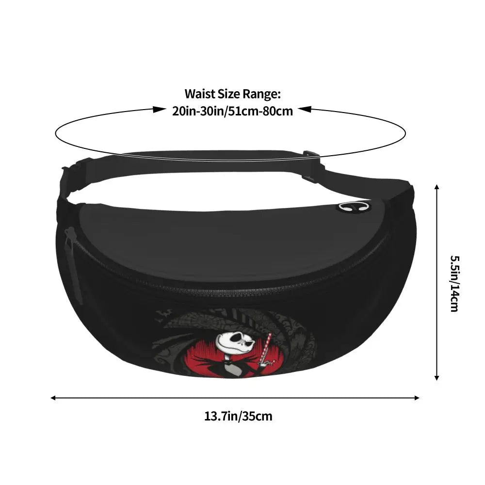 Sac Banane Personnalisé L'Étrange Noël de Monsieur Jack, Sacoche à Bandoulière pour Voyage, Randonnée, Téléphone, Poudres d'Argent