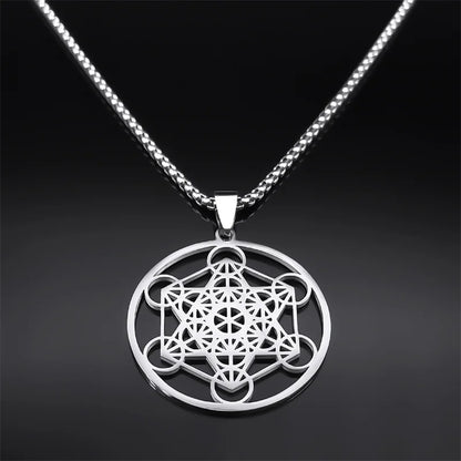 Yoga bouddhisme hindou 7 Chakra collier en acier inoxydable géométrie sacrée ange sceau Metatron symbole collier bijoux cadenas mujer
