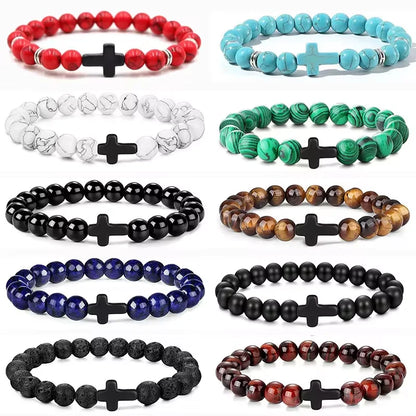 Bracelets de Prière en Pierre Naturelle pour Homme et Femme, Chapelet en Bois, Hématite, Croix, Onyx, Méditation, Yoga, Bijoux, Zones Me Pulsera