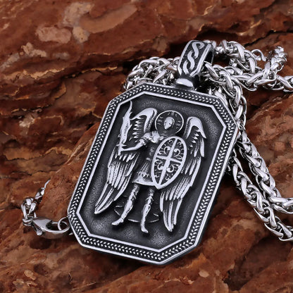 Collier archange Saint Michel, garde religieuse, amulette de foi chrétienne, pendentif en acier inoxydable, bijoux de document en or, cadeau d'amant