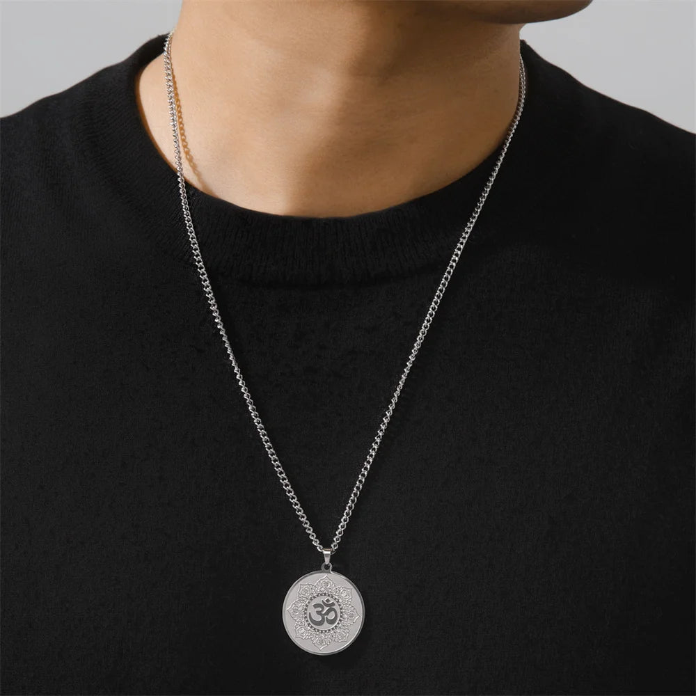 EUEAVAN Yoga Lotus Ohm symbole pendentif collier hindou bouddhiste chaîne en acier inoxydable méditation spirituelle religieux bijoux cadeaux