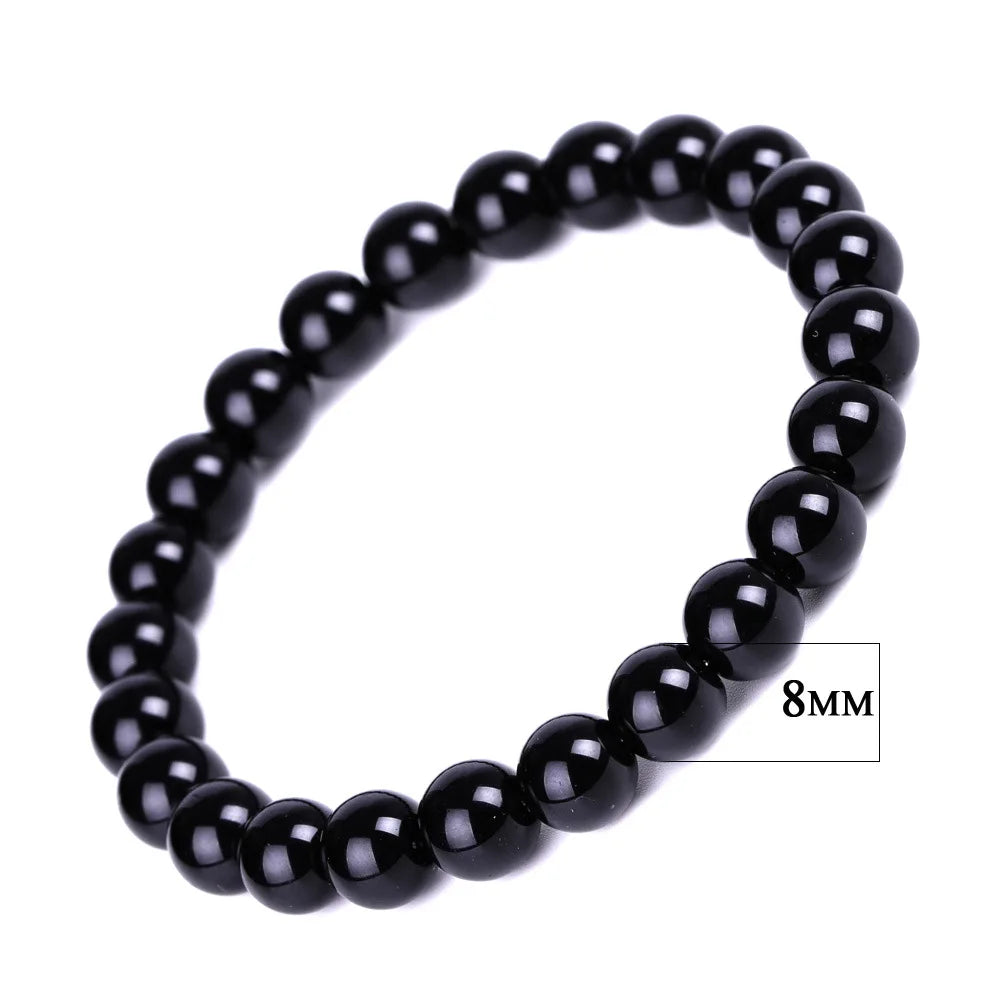 Bracelets bouddhistes tibétains en obsidienne noire pour hommes et femmes, amulette de bénédiction de prière, porte-bonheur, bijoux de médition, 4/6/8/10/12/14/16/18mm