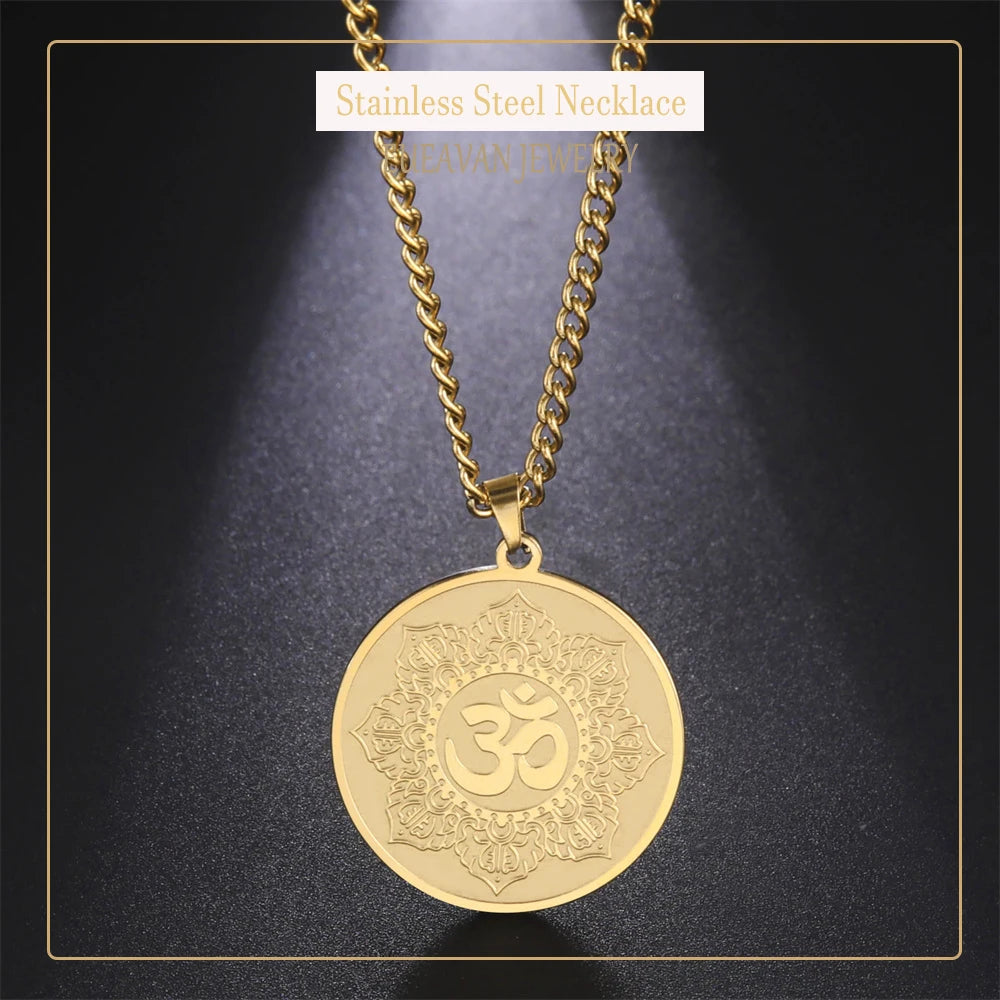 EUEAVAN Yoga Lotus Ohm symbole pendentif collier hindou bouddhiste chaîne en acier inoxydable méditation spirituelle religieux bijoux cadeaux