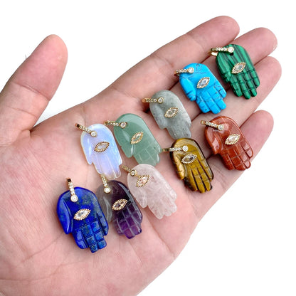 Pendentif main de Fatima Hamsa mauvais œil, Lapis Lazuli, améthystes, Rose, quart, pierre naturelle, breloque pour la fabrication de colliers, accessoires de Bracelet