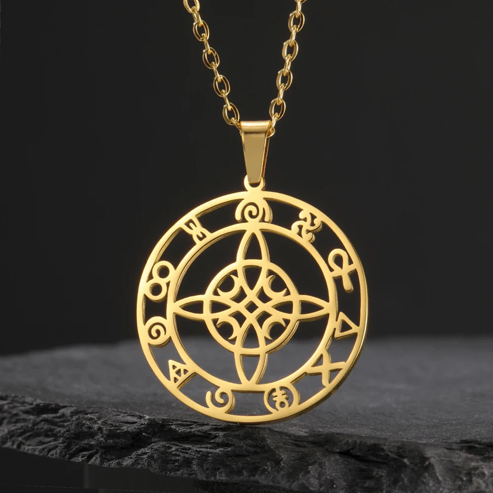 Dawapara-Collier à Nministériels d de Sorcière en Acier Inoxydable pour Femme, Amulette de Protection, Bijoux Wiccan